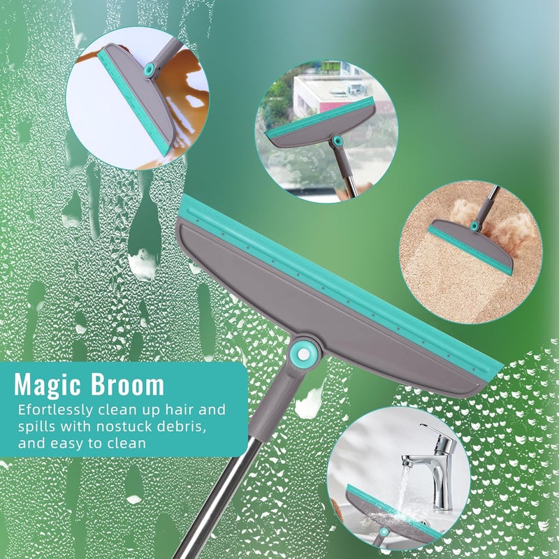 Duitwell Broom with Dustpan Combo Set, Silicone Broom Squeegee and Scrub Brush Set with Long Adjustable Handle for Indoor & Outdoor Sweeping and Scrubbing, Ideal for Pet Hair, Liquids and Dirt - Image 5